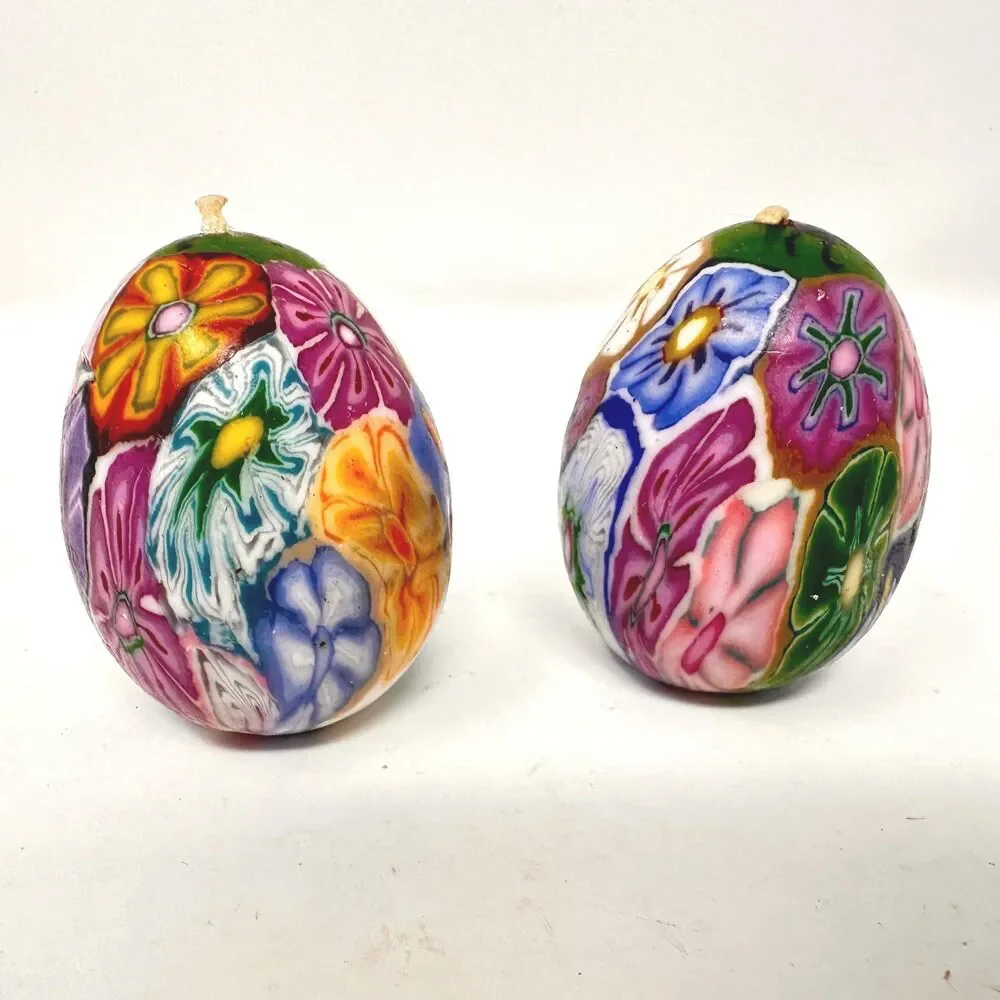 Vintage Multicolor Floral Egg Candles Set of 6 - Egg & Candle Collectors 2.5”